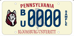 photo of sample Bloomsburg license plate