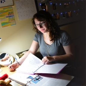 Student studying in dorm room