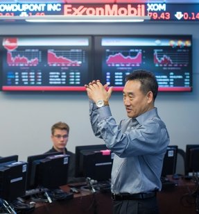 Finance professor gives lecture to his finance class at Commonwealth University-Bloomsburg, formerly Bloomsburg University.