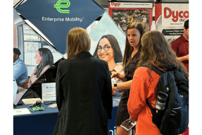 A student speaks to a recruiter from Enterprise at the latest Career Connection Expo at Commonwealth University