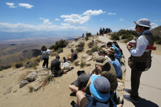 A group of people looking off into the distance. 