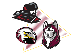 An image of all three campus mascots forming a triangle. 
