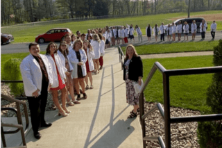 A group standing in a line. 