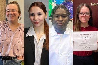 From left, Student Employee Honorees Jenna Spaid, Arianne Rouffignac, Oyejadesola (Jay) Diya, and Hannah Caccia.