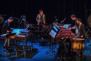 A group playing instruments. 