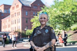 A female police officer at Mansfield. 