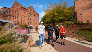 Students walking on campus. 