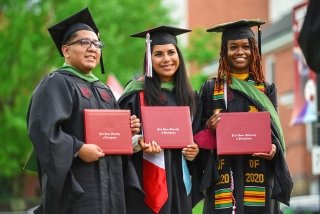 A group of people during graduation. 