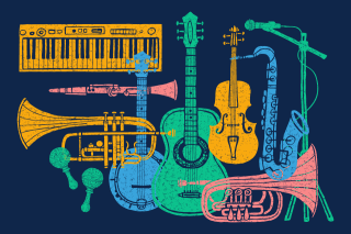 Hand drawn musical instruments.