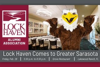 Bald Eagle mascot promoting Lock Haven Alumni Association in Greater Sarasota, FL, FL.