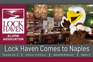 Bald Eagle mascot promoting Lock Haven Alumni Association in Naples, FL.