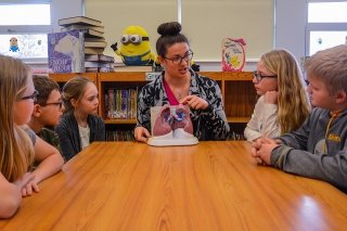 A Health and Physical Education student at CU-Lock Haven teaches students about lung health