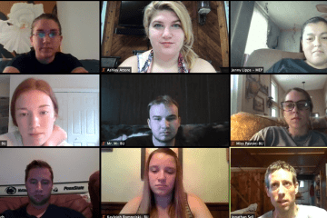A group of people on zoom. 