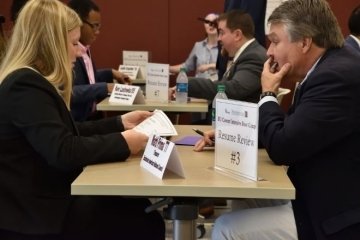 Student during a resume review at the annual Bloomsburg Career Intensive Bootcamp