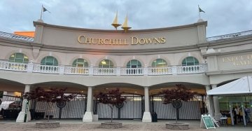 The exterior of the Churchill Downs building. 