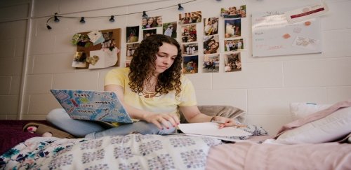 Female student studying in residence hall at Commonwealth University - Bloomsburg