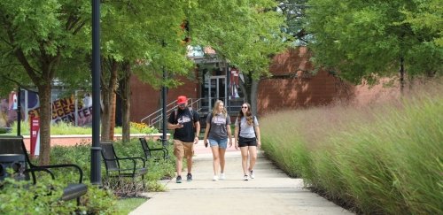 Students walking around the Lock Haven campus