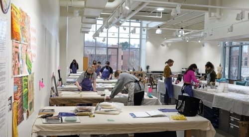 Students in art studio on campus of Commonwealth University - Bloomsburg