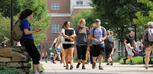 Students walking during a spring day