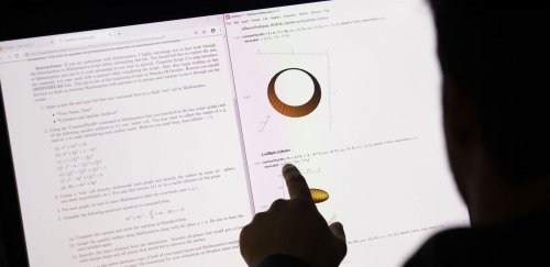 Silhouette of Mathematics student pointing at computer screen using Wolfram Mathematica