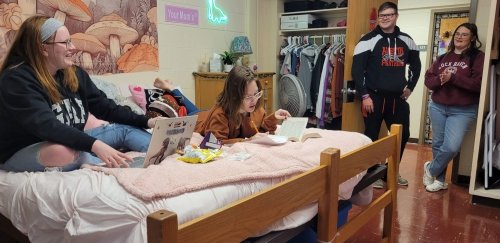 Students talking and reading in residence hall at CU-Lock Haven