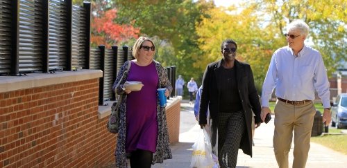 Faculty walk together coming back from lunch at Commonwealth University-Bloomsburg, formerly Bloomsburg University.