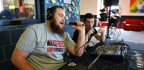 Students being their afternoon broadcast on the campus radio station at Commonwealth University-Mansfield, formerly Mansfield University.