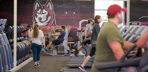 Students enjoy a morning workout at the student recreation center at. Commonwealth University-Bloomsburg, formerly Bloomsburg University.