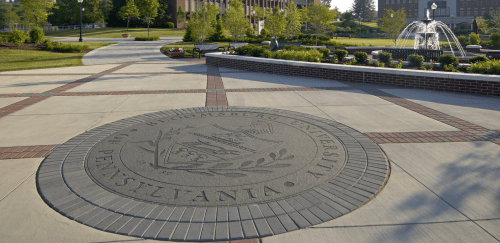 CU-Bloomsburg seal on quad