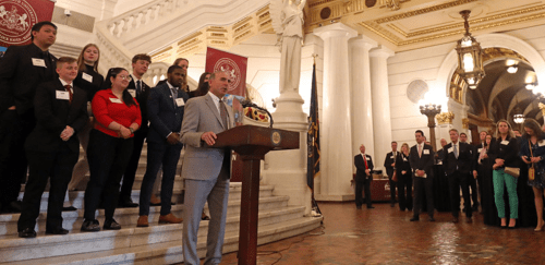 President Bashar Hanna and Student Government Leaders during the Spring 2023 Presidential Summit in Harrisburg