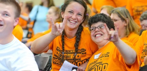 Two people pose for a photo at Kent's Fest at CU-Lock Haven in 2017.