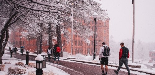 Mansfield students walking through the snow