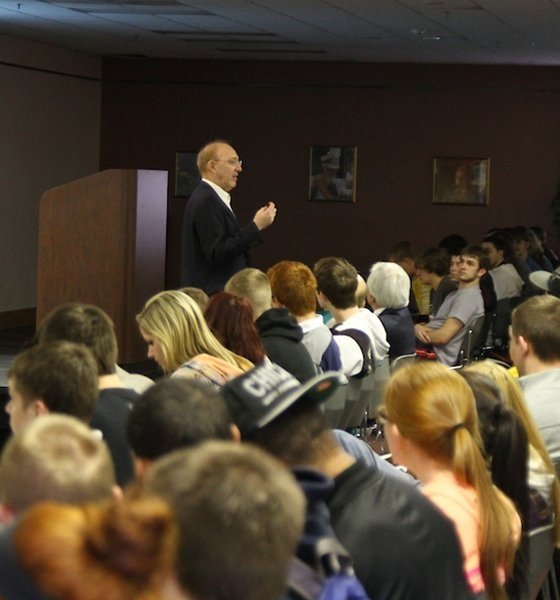 Speaker speaking during the economics speaker series