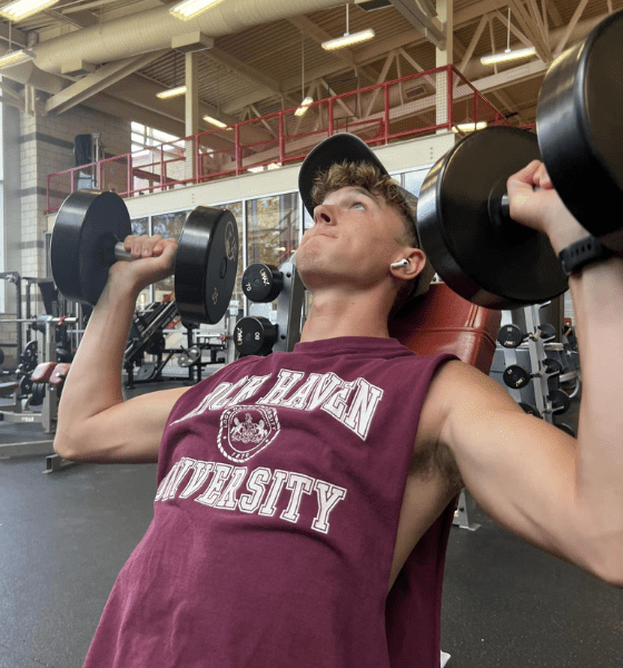 Student lifts weights at the Lock Haven Recreation center.