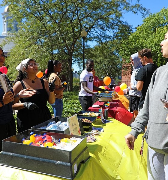 Student Organization of Latinos at Commonwealth University, formerly Bloomsburg University, celebrate Hispanic Heritage Month on campus with free food buffet at lunch.