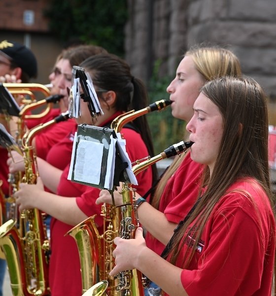 Students playing saxophones