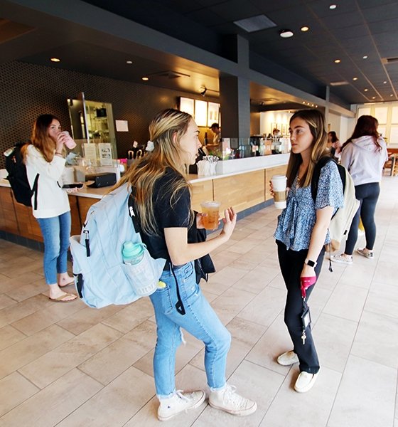 Friends chat at Starbucks in between classes at Commonwealth University-Lock Haven, formerly Lock Haven University