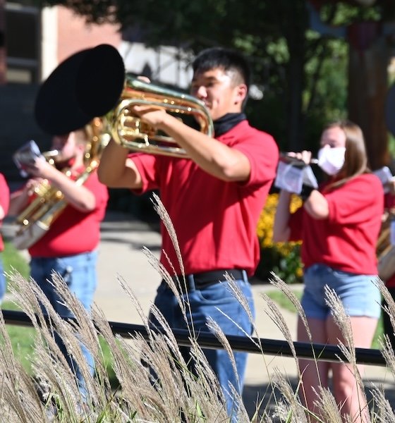 Band ensemble playing on campus