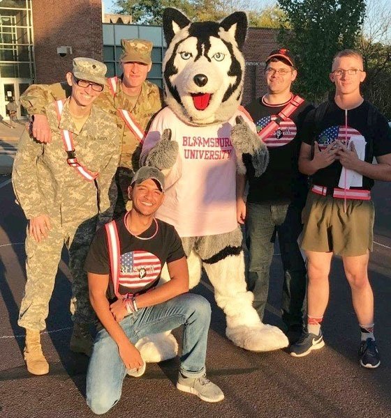 Student Veterans with Bloomsburg Mascot, Roongo