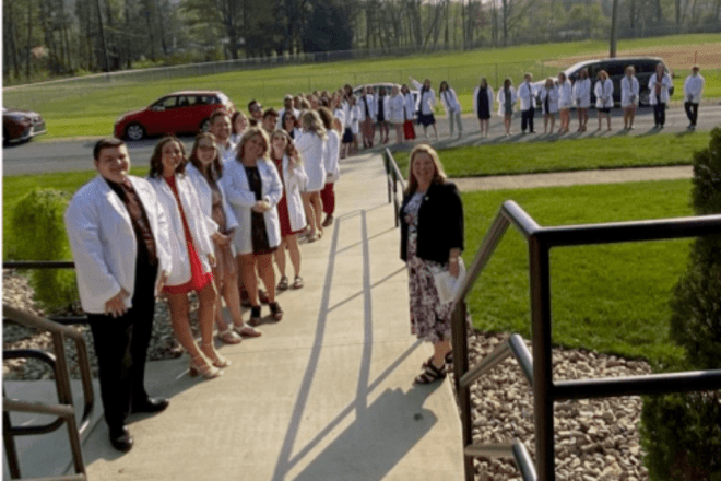 A group standing in a line. 