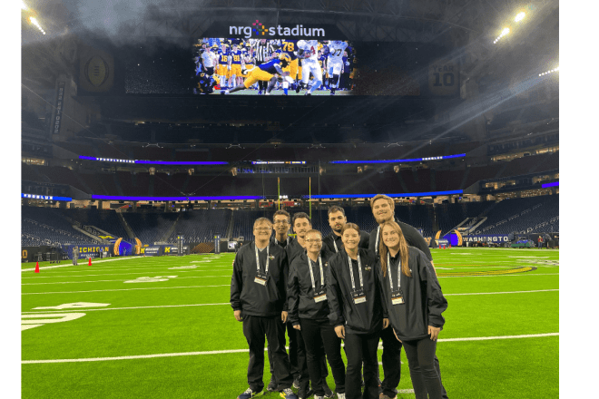 Commonwealth University-Lock Haven Sport Management Club pictured on the Football Field of NRG Stadium 