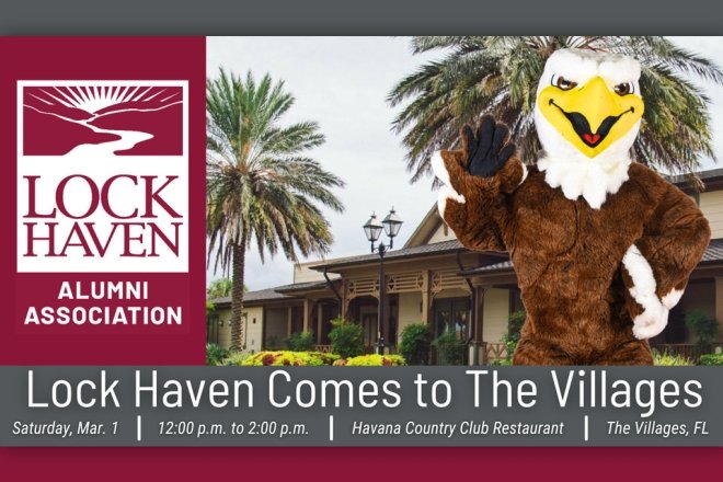 Bald Eagle mascot promoting Lock Haven Alumni Association in The Villages, FL.