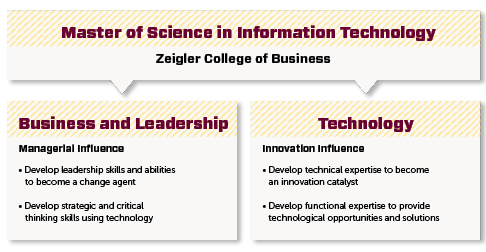 A chart demonstrating BU's MSIT program features as a unique blend of managerial and technological influence