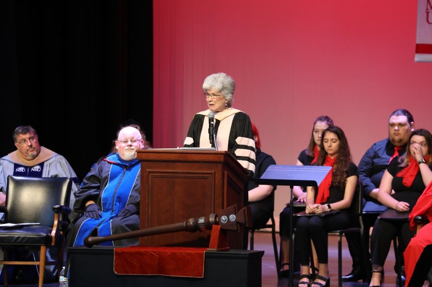 Dr. Peggy Dettweiler at Mansfield Convocation. 