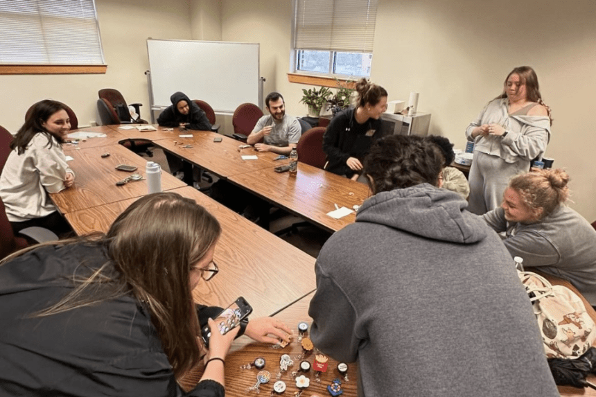 Audiology students creating badge reels