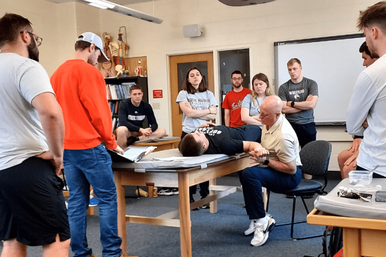 M.S Athletic Training Students getting a demonstration