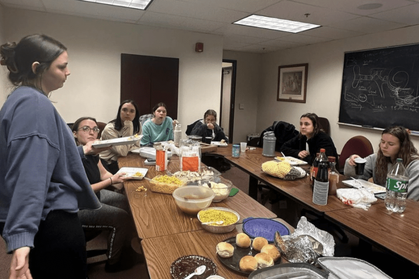 Audiology students eating a Thanksgiving meal