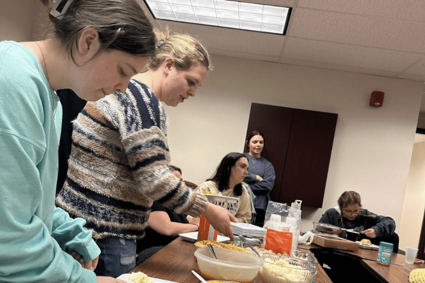 Audiology students eating a Thanksgiving meal