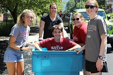 Students pose for picture during move-in.